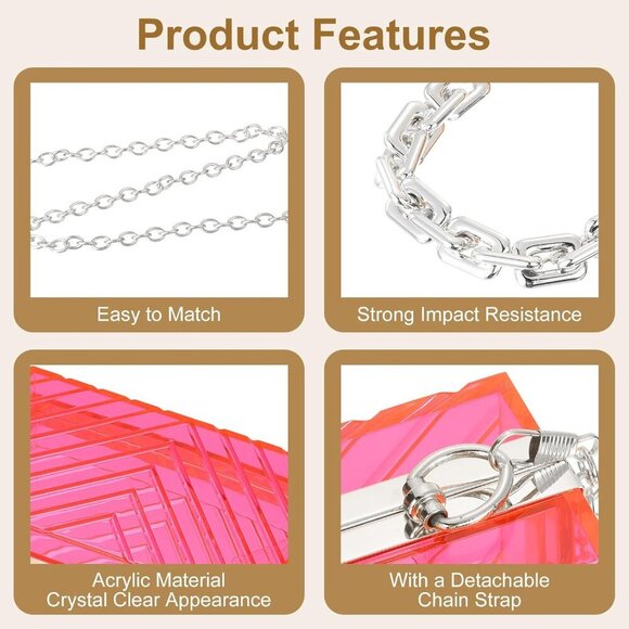 Versatile Pink/Silver Clear Clutch with Detachable Chain for Special Events - Picture 3 of 6